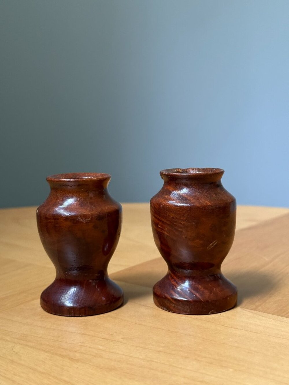 Set of 2 Vintage MCM Taper Candle California Redwoods Wooden Holders